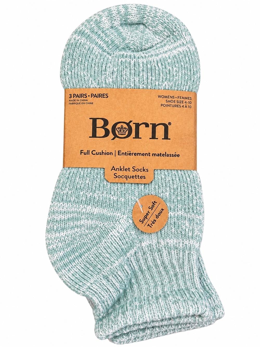 Born 3 Pack Full Cushion Ankle Socks Women’s 4-10 Mint Cream Brown